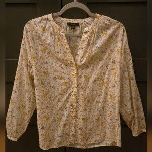 J. Crew Cream 3/4 Sleeve Blouse with Mandarin Collar